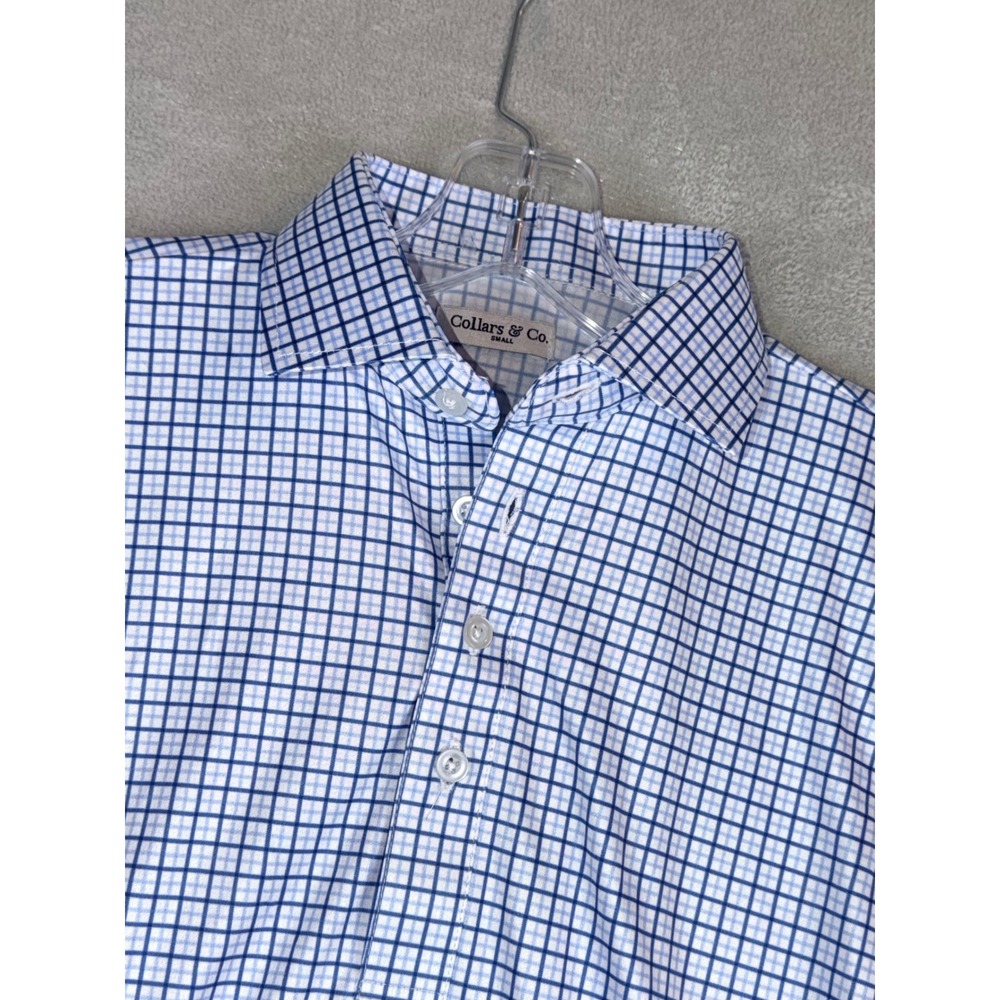 Collars & Co. Men's Small Blue Check Dress Collar Polo Shirt Lightweight NWT‎